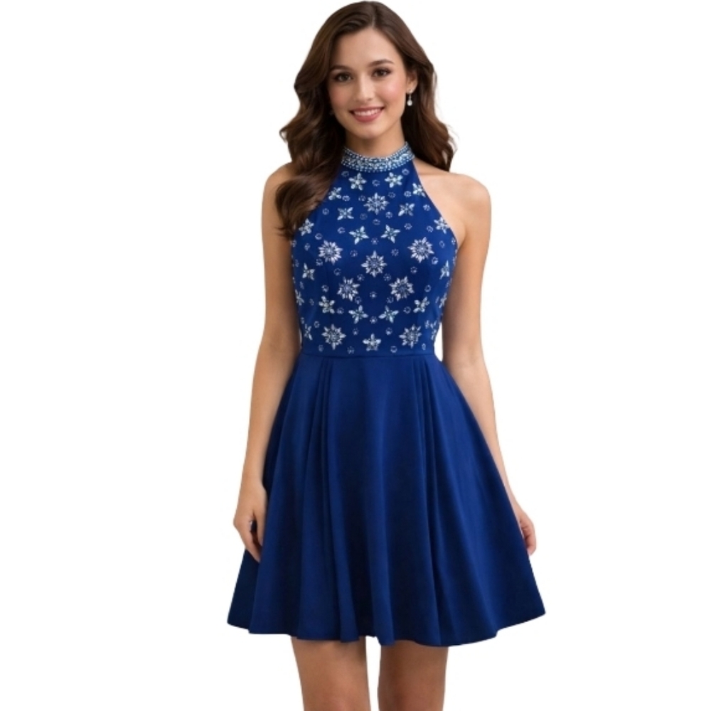 NWT Narianna Nox Anabel #6230‎ Navy Blue Embellished Mini Dress Medium